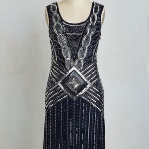 Midnight Blue Sequined & Beaded 1920s  Party Dress